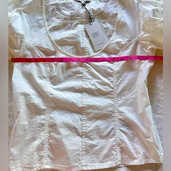 NWT 7 For All Mankind Women Cotton Balloon Sleeves Eyelet Top White Size S - Picture 10 of 15